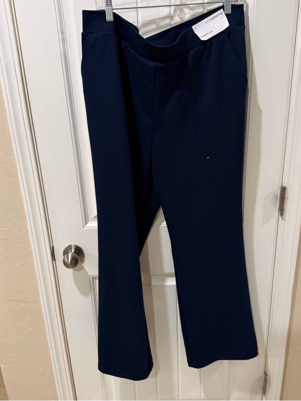 Liz Claiborne XL Straight Leg Pants Navy Pull On NWT Stretch
